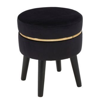 Taburete De Madera Y Terciopelo Negro Ø Cm 35x41