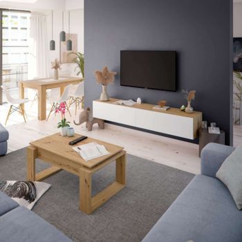 Pack Muebles De Salón Moderno Completo Roble Nodi Y Blanco Artik