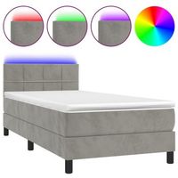 estructura de cama led con cabecero con somier colchon 90x200cm tela terciopelo gris claro tdl0208471