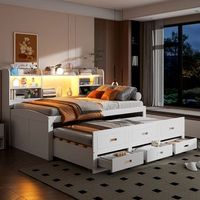 cama-sofa extensible con led 3 cajones de almacenamiento usb tipo-c mesa blanca 90x200cm convertible en cama doble