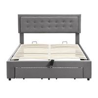 litera acolchada 140x190 cm somier de listones cabecera regulable cama de almacenamiento hidraulica 2 cajones estructura de madera terciopelo gris capacidad 300 kg resistente y estable facil de ensamblar