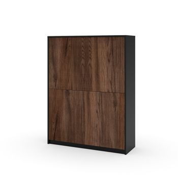Aparador Alto Budapest Negro/roble Río En Melamina Y Mdf Acanalado