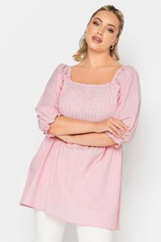 Yours Blusa Rosa De Algodón Con Cuadros Vichy, Mujer Curvy Y Tallas Grandes, Yours