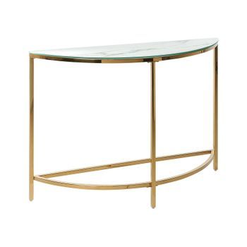 Consola De Vidrio Templado Blanco Dorado 111 X 36 Cm Acero Inoxidable Media Luna Glamour Moderno Sala De Estar Dormitorio Orita