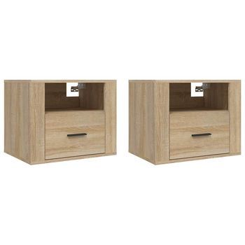 Juego De 2 Mesitas De Noche - Mesillas De Pared Color Roble Sonoma 50x36x40 Cm Mc6407