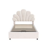 cama con almacenaje acolchada de terciopelo 90x200cm cabecero en forma de flor con somier de laminas beige