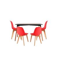 conjunto mesa tower rectangular 120 x 80 cm negra y pack 4 sillas kelen - rojo