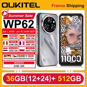 OUKITEL WP62 Smartphone resistente Android 15 36GB(12+24) RAM 512GB ROM 11000mAh 33W 6,6 ''FHD + pantalla 108MP NFC teléfono móvil