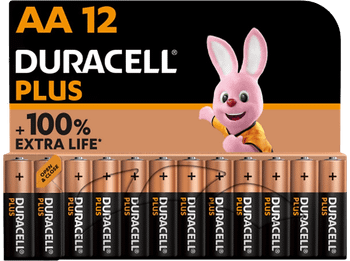 Pilas AA - Duracell PLUS MX1500 LR06 / LR6, alcalinas 1.5 V, Paquete 12 unidades, Negro
