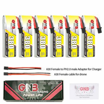 6 baterías Gaoneng de 3.8V 380mAh 90C 1S LiHV con enchufe A30 y cable adaptador para Emax Tinyhawk S BetaFPV Beta75X