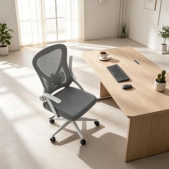 Silla De Oficina Ergonómica Gris, Giratoria 360°, Respaldo Regulable Y Reposabrazos Abatibles