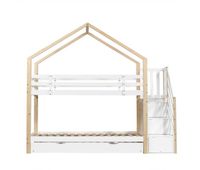 litera 90x200cm  cama nido 90x190cm - cama nido infantil con escalera de almacenaje - madera maciza - blanco