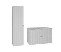 conjunto mueble lavabo individual encastrado 80cm y columna lexa blanco