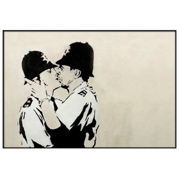 Panorama Cuadro Enmarcado Policías Besándose 70x50 Cm