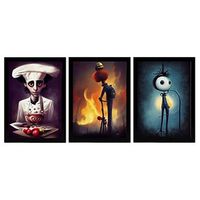 set de 3 posters destreza al estilo de t burton ilustraciones de profesiones y oficios inspiradas en arte gotico y oscuro diseno y decoracion de interiores a4 marcos negros nacnic
