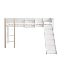 cama alta 90x200 cm con estantes extraibles - con escalera y tobogan - en madera de pino y mdf - blanco