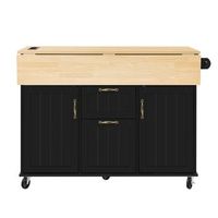 isla de cocina con ruedas y mesa de comedor extensible carrito de cocina con cajones y toallero 120x80x92 cm mdf negro y natural