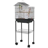 pawhut pajarera con ruedas multiples puertas 2 comederos 2 perchas columpio escaleras y bandeja extraible 46x36x120 cm negro