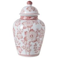 jarron con tapa para flores florero accesorio decorativo de porcelana blanco y rojo moguer