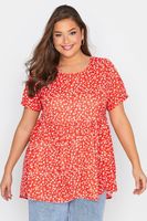 top peplum rojo de flores con manga corta mujer curvy y tallas grandes yours