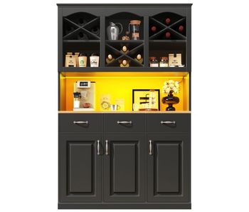 Aparador 120x40x180 cm - buffet alto, con 3 puertas, 3 cajones y led - negro