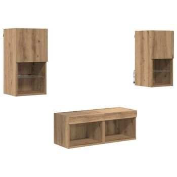 Muebles De Pared Para Tv 4 Uds | Mueble De Salón | Gabinete De Tv Roble Artesanal