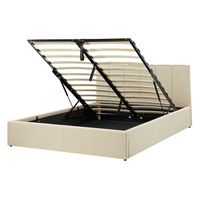 cama con somier de poliester beige negro 140 x 200 cm cabecero almacenaje dreux