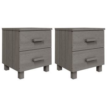 Pack 2 Uds Mesitas Noche | Mesa Auxiliar | Mesilla Hamar Pino Macizo Gris Claro 40x35x44,5 Cm
