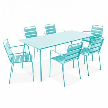 Mesa De Jardín Y 6 Sillas De Metal Turquesa, Palavas - Oviala