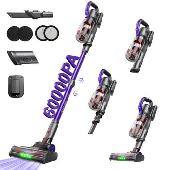 Aspiradora inalámbrica erabros EV3, 500W, 60KPa, potente succión, 60 minutos de autonomía,Aspiradora sin cable, batería extraíble, aspiradora de mano ultraligera para limpieza de pelo de mascotas en