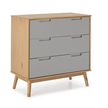 Cómoda de noche 3 cajones, madera maciza, 80 x 40 x 83 cm