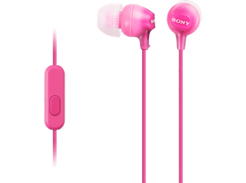 Auriculares de botón - Sony MDR-EX15APPI, Con micrófono, Jack 3,5 mm, 8Hz 22000Hz, 100dB/mW, Tapones silicona, imán neodimio, Rosa
