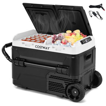 Costway 40L Refrigerador de Coche de 12V de Zona Dual Congelador Frigorífico Portátil de Compresor (-20℃~20℃) Nevera para Camping Viaje Negro