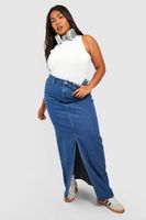 falda plus maxi vaquera con abertura frontal azul