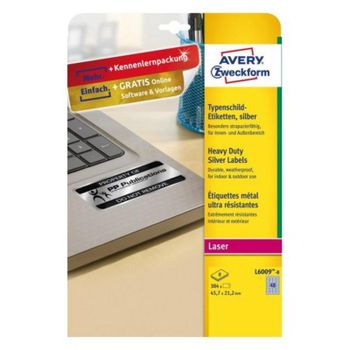 Etiqueta para impresora autoadhesiva Avery L6009-8 Plata A4 Poliéster Laser
