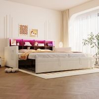 sofa-cama tapizado con almacenamiento integrado iluminacion led puertos usb cama nido terciopelo beige 90x190 cm
