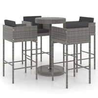 set muebles bar jardin 5 piezas  mobiliario de jardin y cojines ratan sintetico gris