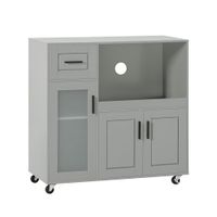 aparador para microondas con ruedas 3 puertas y 1 cajon madera gris