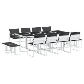 Juego De Comedor De Jardín 13 Pzas Con Cojines Textilene Blanco Vidaxl