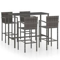 mesa y taburetes altos jardin 5 piezas ratan sintetico gris
