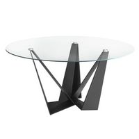 mesa comedor redonda cristal templado y acero negro angel cerda 1045 o150x75