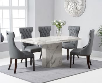 Belle 160cm White Marble Dining Table With Freya Dining Chairs - Grey, 4 Chairs