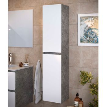 Columna De Baño Neli 2 Puertas 140x30x27 Cm Cemento Y Blanco T-bath