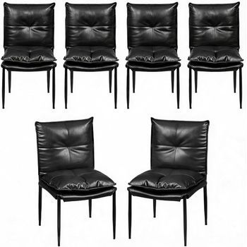 Juego De 6 Sillas De Comedor, Respaldo Alto, Asiento De Piel Sintética Con Patas De Metal, Color Negro.