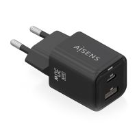aisens asch-30w2p021-bk cargador gan 30w 1xusb-c pd30 qc40 1xusb-a qc30 negro