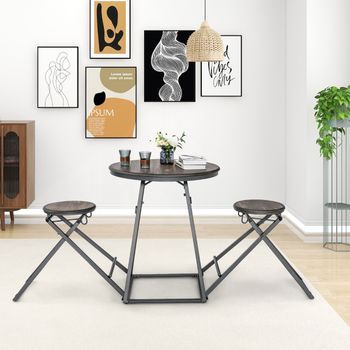 Conjunto De Comedor Plegable Mesa Redonda Y Taburetes De Bar Para Espacios Pequeños Gris