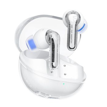 SoundPEATS Auriculares inalámbricos Bluetooth de color blanco transparente, auriculares intrauditivos Bluetooth 5.3 40 horas de tiempo de reproducción, micrófono dual con controlador de 12 mm y
