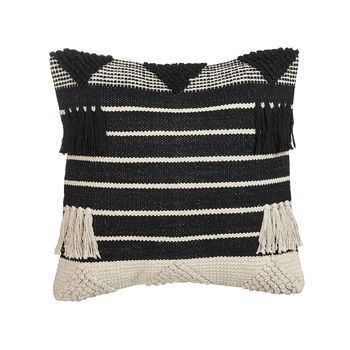 Cojín De Algodón Beige Negro 50 X 50 Cm Hecho A Mano Patrón Geométrico Chittoor