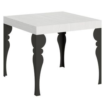 Mesa Extensible Cuadrada Pequeña 90x90/246 Cm Estilo Oriental Torza-color Blanco-3 Alargaderas Gruesas