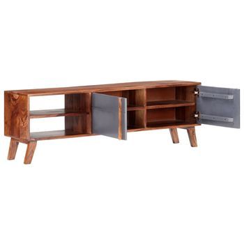 Mueble Tv | Mueble De Salón | Armario Tv Madera Maciza De Sheesham Gris 140x30x35 Cm